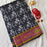 Veena Venkatagiri saree with kadhi ikat border and cow print
