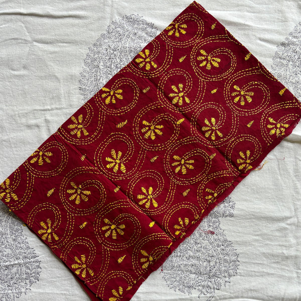 Maroon Kantha embroidered blouse fabric 0.95 metre