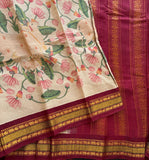 Ami Handwoven Pichwai printed Gadwal cotton with silk kuttu border - The Maggam Collective