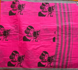 Medha Bandarulanka Kora cotton handprinted saree - The Maggam Collective