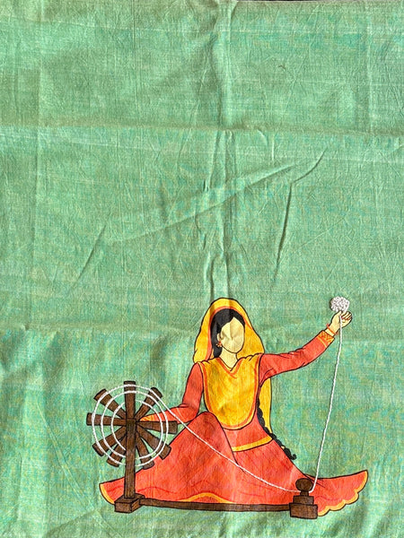Pastel green hand embroidered and hand painted Kantha blouse fabric 0.8m