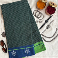 Paramaa handwoven Patteda Anchu saree with kolam print