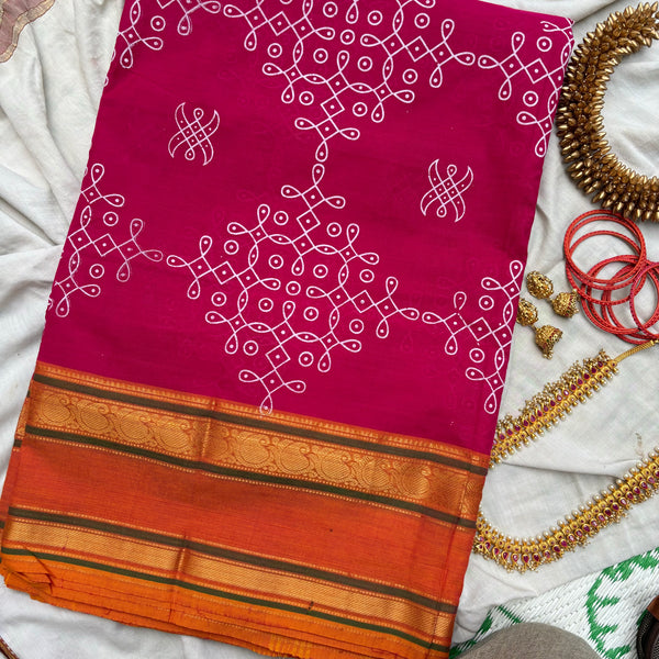 Akshaya Chettinad cotton saree with Kolam block prints