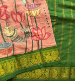 Trushnahara Kalamkari on Madurai Sungudi saree - The Maggam Collective