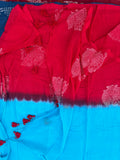 Twilight blaze mul cotton plain saree with Annapakshi print - The Maggam Collective