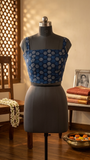 Indigo readymade blouse with scoop neck