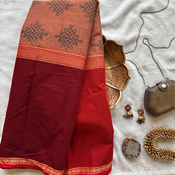 Svargatih Kanchi cotton muppangu / mubbagam saree kolam printed