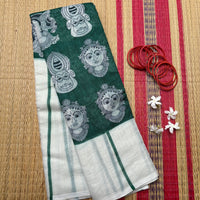 Karthika Linen slub saree with Kalamkari faces print