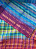 Satyabhama multicolour checks Mangalgiri saree with blouse