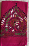 Magenta hand embroidered Kantha blouse fabric 0.8m