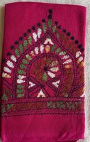 Magenta hand embroidered Kantha blouse fabric 0.8m
