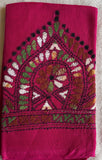 Magenta hand embroidered Kantha blouse fabric 0.8m