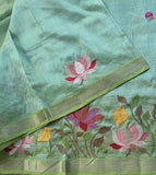 Praneeksha embroidered lotuses on handwoven silk Mangalgiri