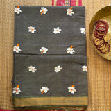Mathangi parijata embroidered cotton Mangalgiri handloom saree with blouse - The Maggam Collective