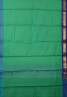 Artemis is a sea-green Gadwal cotton with pure silk Ganga-Jamuna borders in MS Blue and cyan and pure silk palla in MS Blue.