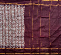 Cocoa and coffee Sungudi cotton saree with Tamil script print