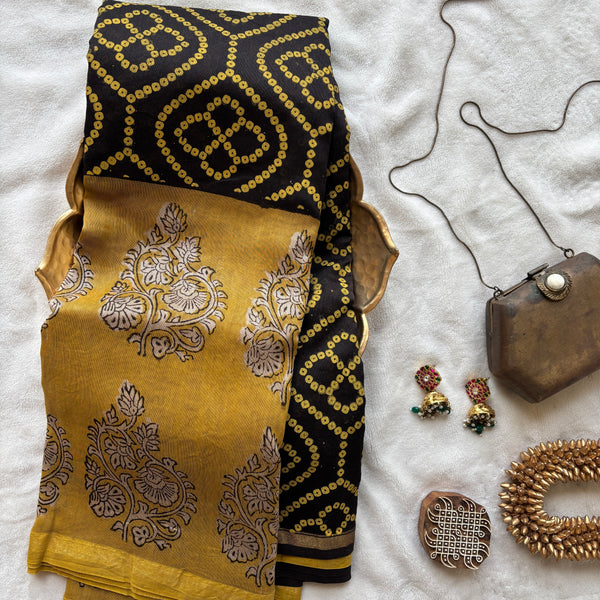 Puruhutpriya Sanganeri block printed Chanderi saree