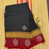 Jaamuraathiri Jaabilamma  Kolam block prints Chettinad cotton saree with blouse - The Maggam Collective