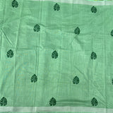 Fizzy apple linen sari with Monstera leaf print - The Maggam Collective