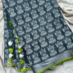 My silver jhumkas - linen sari with Jhumka print