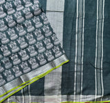 My silver jhumkas - linen sari with Jhumka print
