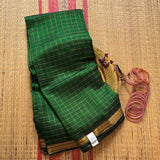 Pachai Nirame handwoven Mangalgiri silk sari with blouse grid zari - The Maggam Collective