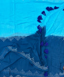 Neeli Meghamulalo mul cotton plain saree with kolam - The Maggam Collective