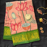 Trushnahara Kalamkari on Madurai Sungudi saree - The Maggam Collective