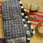 Tamilisai linen saree with Tamil print