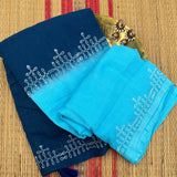 Neeli Meghamulalo mul cotton plain saree with kolam - The Maggam Collective