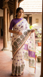 Vikramorvasheeyam Bapu Bommalu and muggulu on pure Uppada silk saree