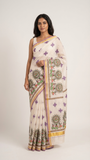Vikramorvasheeyam Bapu Bommalu and muggulu on pure Uppada silk saree
