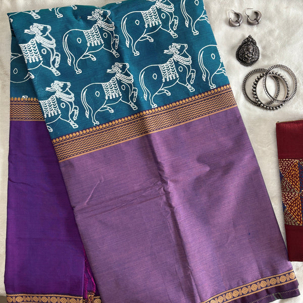 Narasimhi Kanchi cotton muppangu / mubbagam saree Pichwai printed
