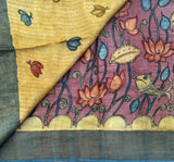 Barhayita Pen Kalamkari on pure Tussar silk handloom saree - The Maggam Collective
