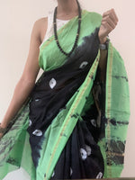 Midnight in the forest  - Bandhani chanderi silk cotton saree - best price