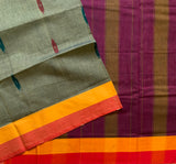Colour blocked! - handwoven cotton saree, Ikat border motifs