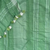 Fizzy apple linen sari with Monstera leaf print - The Maggam Collective
