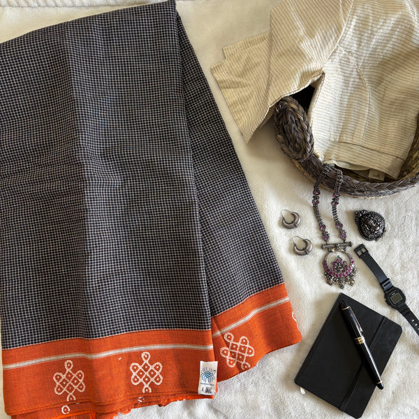 Anahita handwoven Patteda Anchu saree baby kolam print with blouse