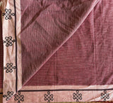 Matching running blouse with baby kolam block print on border in handwoven brown cotton