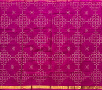 Anjana Handwoven Venkatagiri saree with slim border and golden block printed kolams