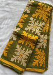 Tulasi green cotton saree with yellow and beige appliqué