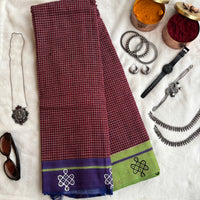 Padmakshi handwoven Patteda Anchu saree with kolam print
