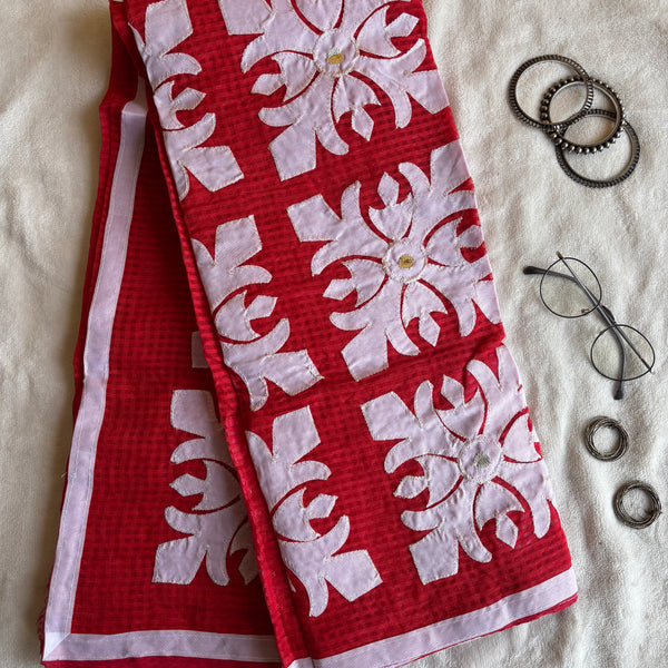 Sharvani Red saree with white appliqué