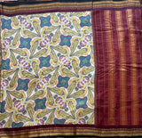 Damayanti Handwoven printed Gadwal cotton with silk kuttu border - The Maggam Collective