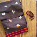 Palashini parijata embroidered cotton Guntur handloom saree - The Maggam Collective