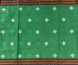 Nanditha Handwoven sico Gadwal saree with embroidered Kolams - The Maggam Collective