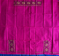 Magenta hand embroidered Kantha blouse fabric 0.8m