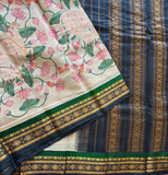 Lopamudra Handwoven Pichwai printed Gadwal cotton with silk kuttu border - The Maggam Collective