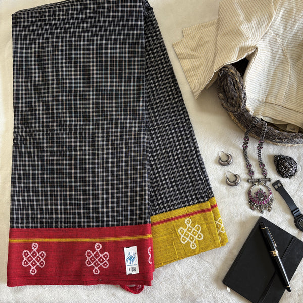 Mithra handwoven Patteda Anchu saree baby kolam print with blouse