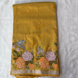Hiranya intricate cross stitch roses on handwoven silk Mangalgiri